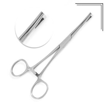 Stainless steel Pennington forceps with serrated jaws and satin finish