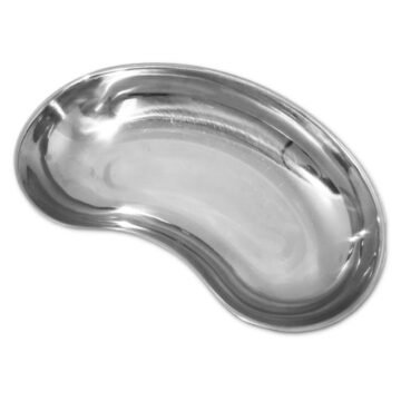 Surgical-grade stainless steel kidney tray for body piercing studio sterilization, available in 6 to 12 inch sizes