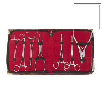 7-piece body piercing instruments kit with stainless steel forceps and clamps in zippered case