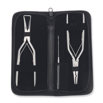 Wholesale hair extension pliers and kit for micro-ring crimping, tape-in sealing, and extension removal in surgical-grade stainless steel