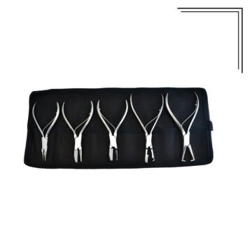 Basic Dispensing Kit with five surgical-grade stainless steel optical pliers in a roll-up pouch
