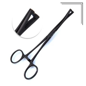Black titanium-coated slotted Pennington forceps in surgical-grade stainless steel