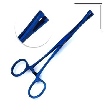 Blue titanium-coated slotted Pennington forceps in surgical-grade stainless steel