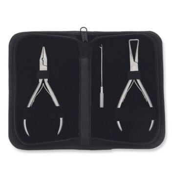 Wholesale hair extension plier kit with micro ring closer, pulling hook needle, and remover plier in surgical-grade stainless steel