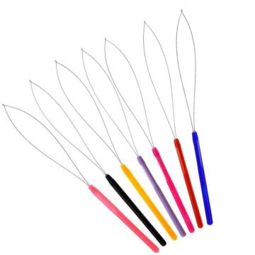 Wholesale hair extension loop needle threader with flexible stainless steel wire loop and plastic handle