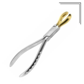 Ring holding and closing pliers with gold-coated jaws, surgical-grade stainless steel