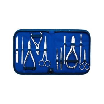 11-piece manicure, pedicure, and facial grooming kit with tools organized in zippered case