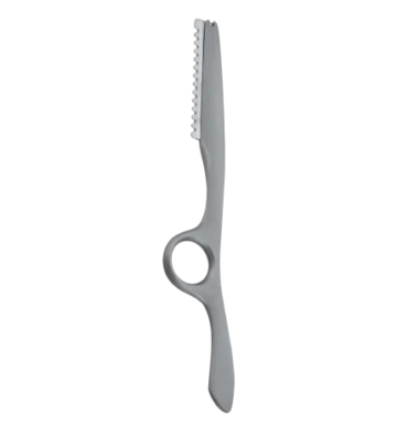 Dual-action barber styling razor with finger ring handle and textured safety guard