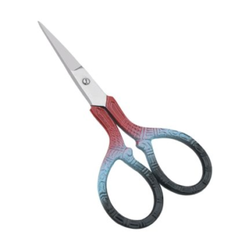 Red-blue gradient ornate embroidery scissors with Victorian pattern handles, surgical-grade stainless steel, wholesale supply