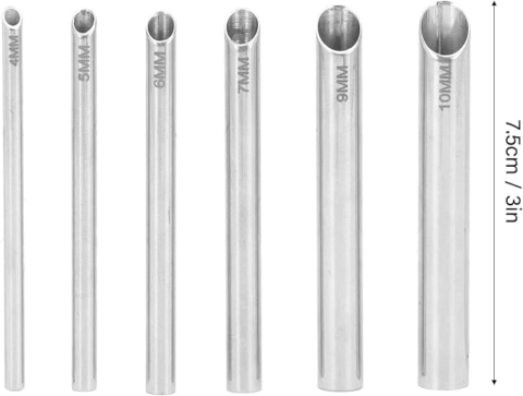 Piercing receiving tubes set, sizes 4mm to 10mm, surgical-grade stainless steel