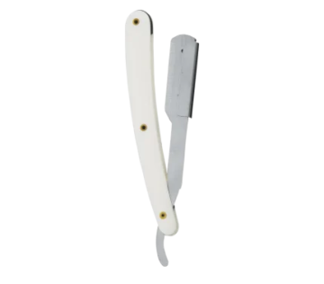 Riveted white handle shavette straight razor with brass pins for wholesale barber supply