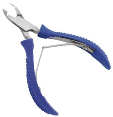 Precision nipper tool featuring textured blue ergonomic handles