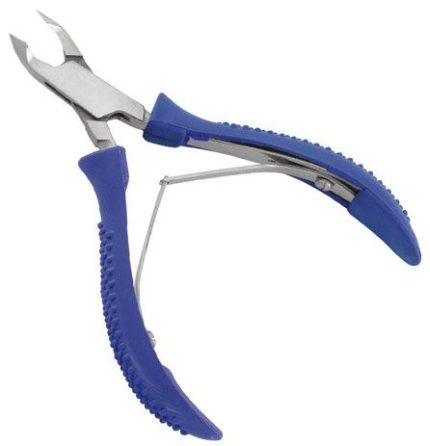 Precision nipper tool featuring textured blue ergonomic handles