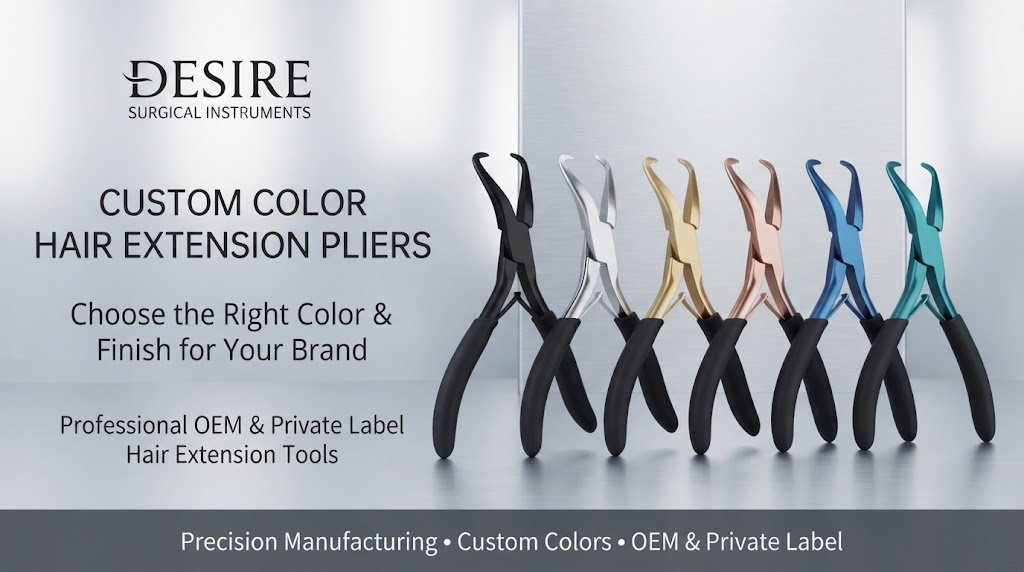 “Custom color hair extension pliers by Desire Surgical Instruments”