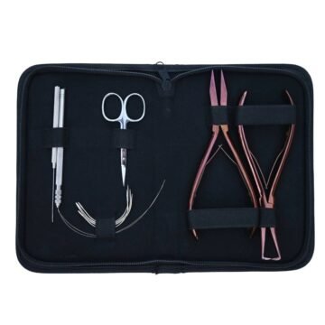 Pro Microlink Hair Extension Kit with Flat Crimping Plier, Threading Hook & Loop Tool (Black Case)