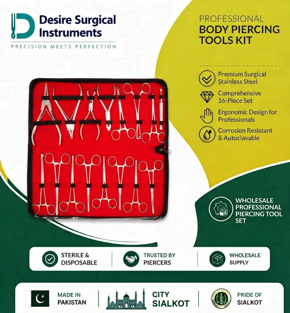 16 Pcs Body Piercing Tools Kit – Wholesale Professional Piercing Tool Set Desire Surgical