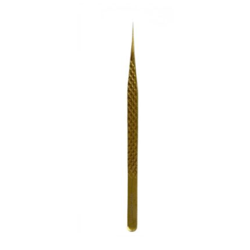 Gold titanium diamond textured straight eyelash tweezers with non-slip grip by Desire Surgical Instrument