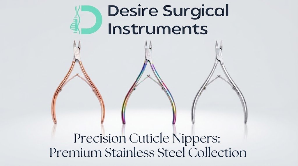 Cuticle nail nippers bulk buying guide showing surgical-grade stainless steel jaw sizes from Sialkot.