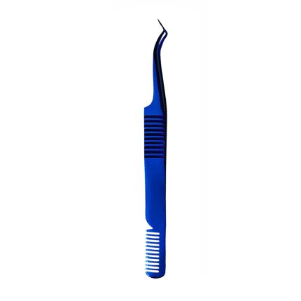 Royal Blue Eyelash Isolation Tweezers with Comb