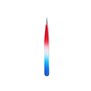 Red and blue gradient mini straight lash tweezers by Desire Surgical Instruments, precision tools for lash isolation and extension pickup.