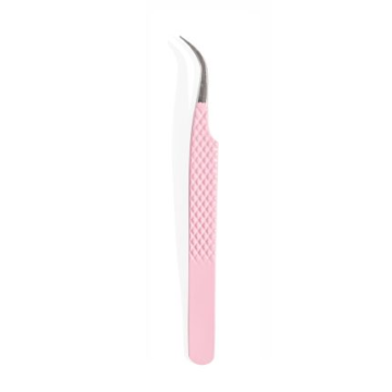Pink diamond grip curved tip eyelash tweezers for lash extension isolation by DESIRE Surgical Instruments