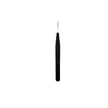 Textured black anti-slip mini straight lash tweezers by Desire Surgical Instruments, precision tools for lash isolation and extension pickup.