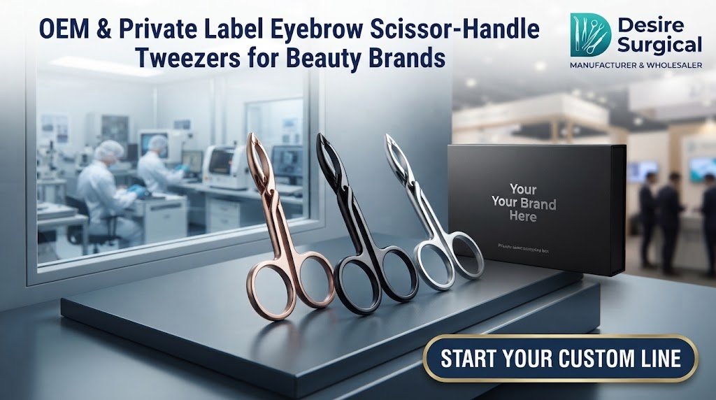 OEM private label eyebrow scissor-handle tweezers - surgical-grade stainless steel