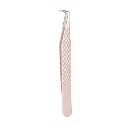 Silver Tipped Light Pink Diamond Grip Eyelash Tweezers