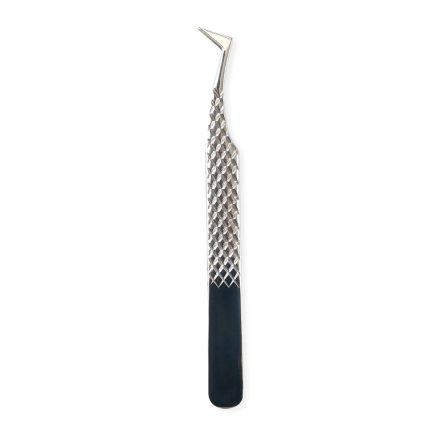 Two-Tone Silver and Black Diamond Grip Angled Eyelash Tweezers