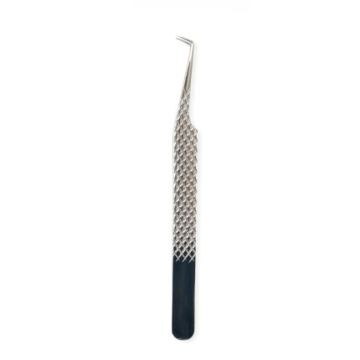 Two-tone silver and black diamond grip angled eyelash tweezers by Desire Surgical Instrument
