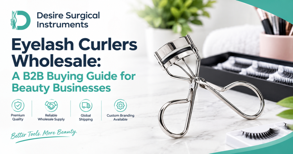 Eyelash curlers wholesale in gold, stainless steel, and gunmetal finishes for beauty businesses