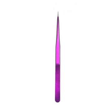 Purple glossy straight needle-nose eyelash tweezers with ultra-fine pointed tips by Desire Surgical Instrument