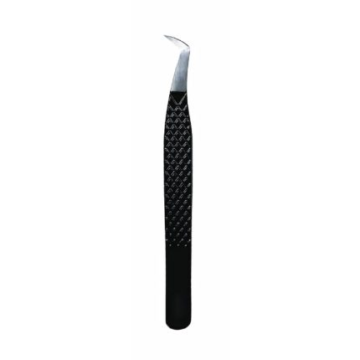 Matte black diamond textured curved isolation eyelash tweezers by Desire Surgical Instrument