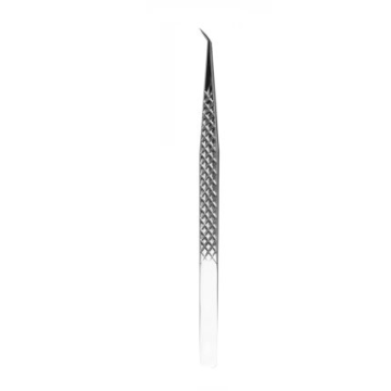Silver diamond textured curved eyelash tweezers 45 degree by Desire Surgical Instrument