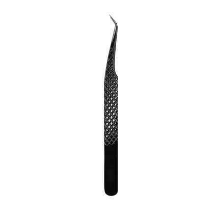 Matte Black Diamond Grip Angled Eyelash Tweezers