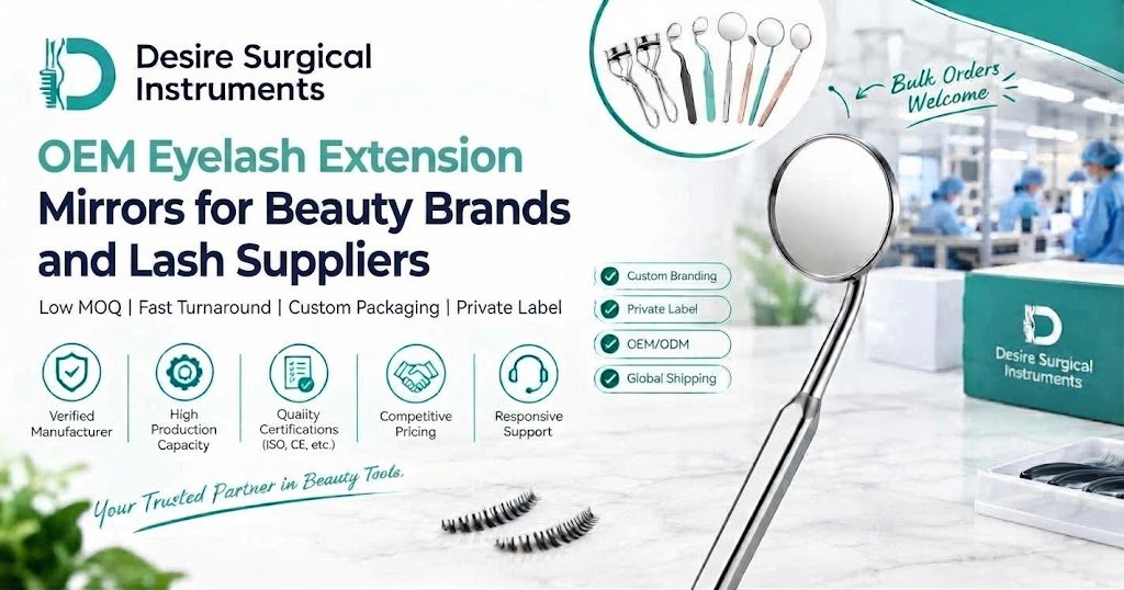 OEM eyelash extension mirrors in gold, rose gold, and matte black finishes for beauty brands