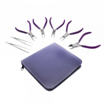 7 piece miniature jewelry tool set with pliers, tweezers and purple zippered pouch by Desire Surgical Instrument