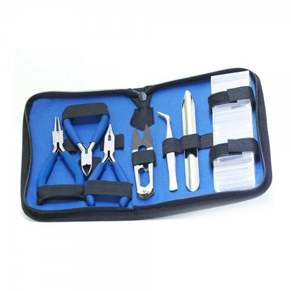 7 piece jewelry travel tool kit with pliers, tweezers and zippered pouch by Desire Surgical Instrument
