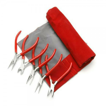 6 piece mini jewelry pliers set with red fabric roll-up pouch by Desire Surgical Instrument